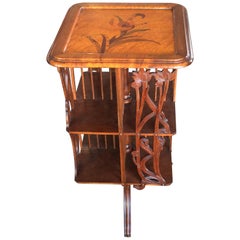 French Art Nouveau Inlaid Revolving Bookcase Attributed to Majorelle