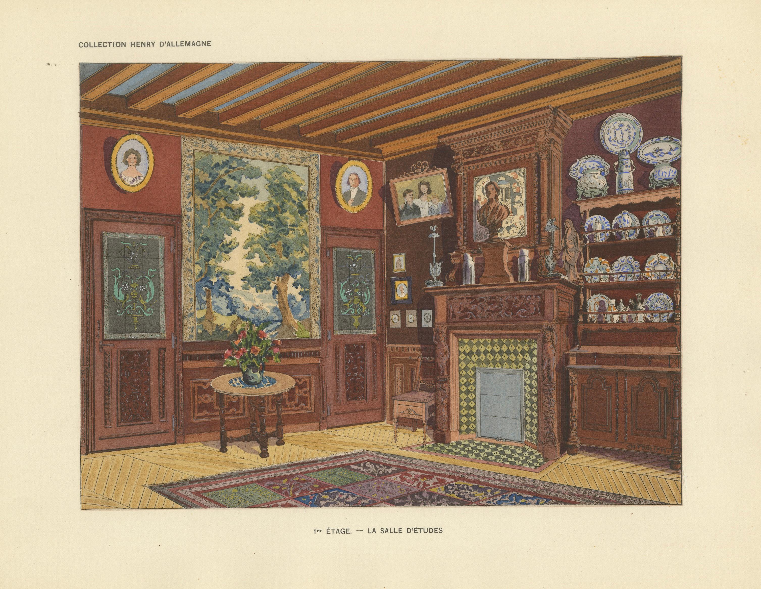 French Art Nouveau Interior Study with Delft Faience Collection, c.1900