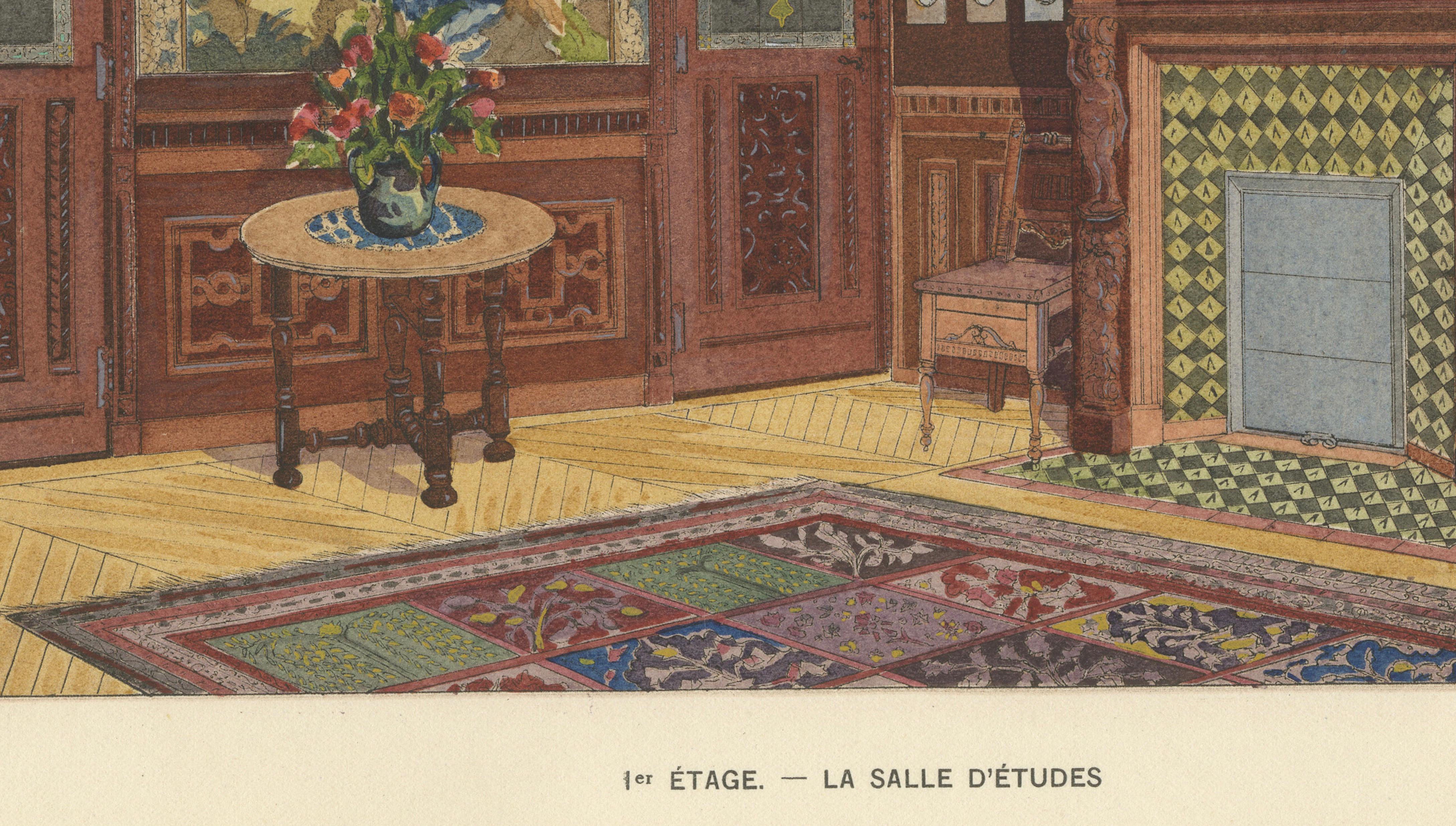 French Art Nouveau Interior Study with Delft Faience Collection, c.1900