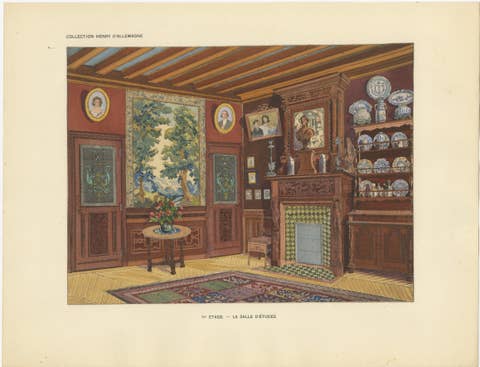 French Art Nouveau Interior Study with Delft Faience Collection, c.1900