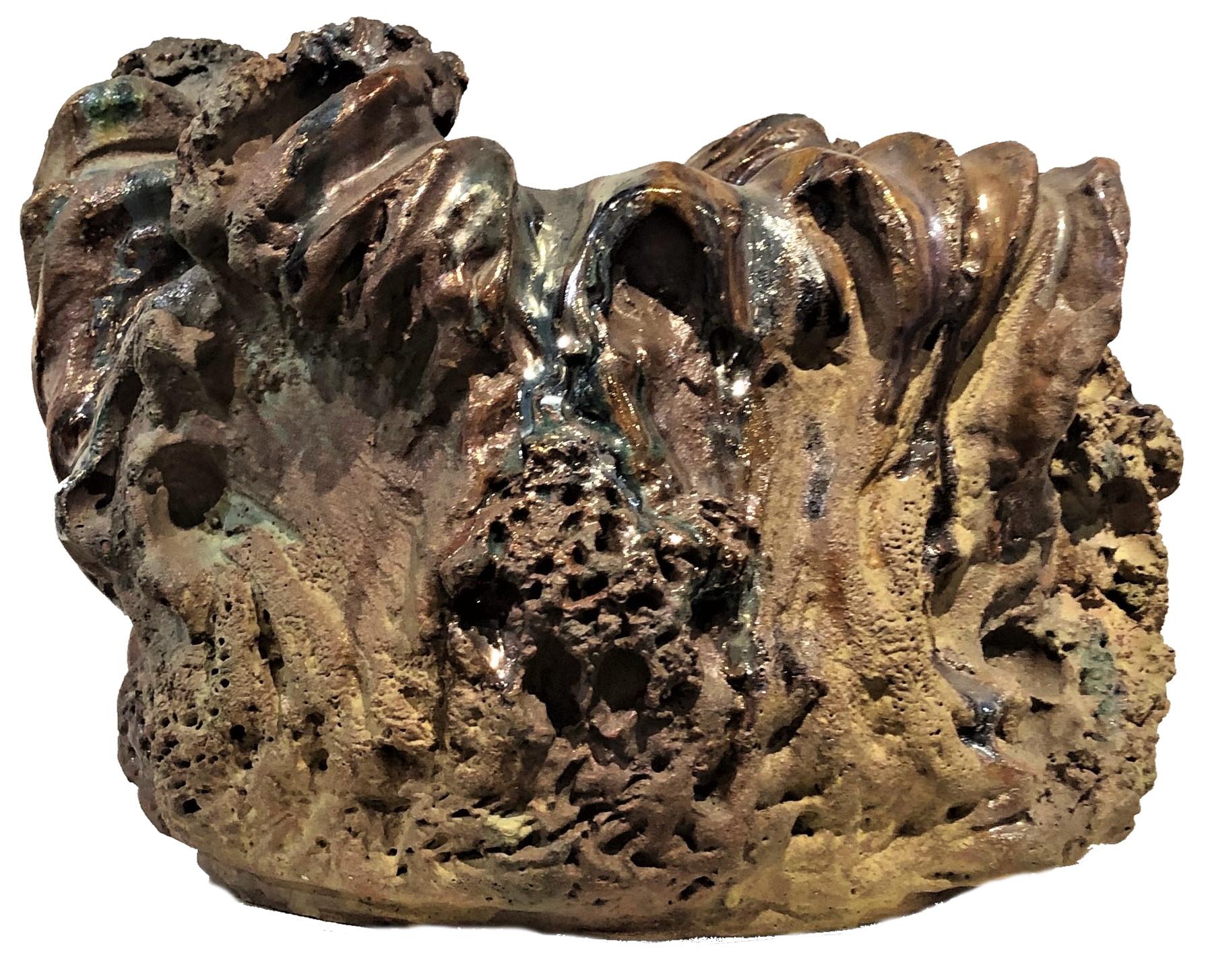 Grès Vase ou cache-pot en grès irisé et bronze Art Nouveau, vers 1900  en vente