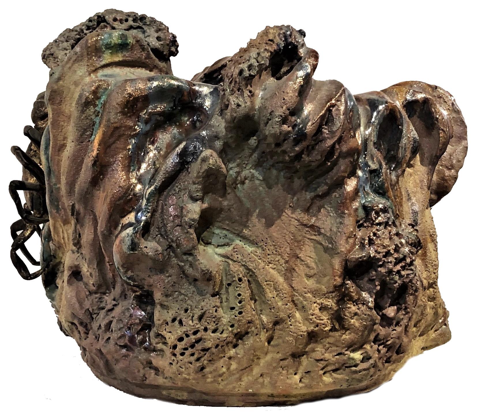 Vaso o cachepot in bronzo e gres iridescente Art Nouveau francese, 1900 ca. in vendita 2