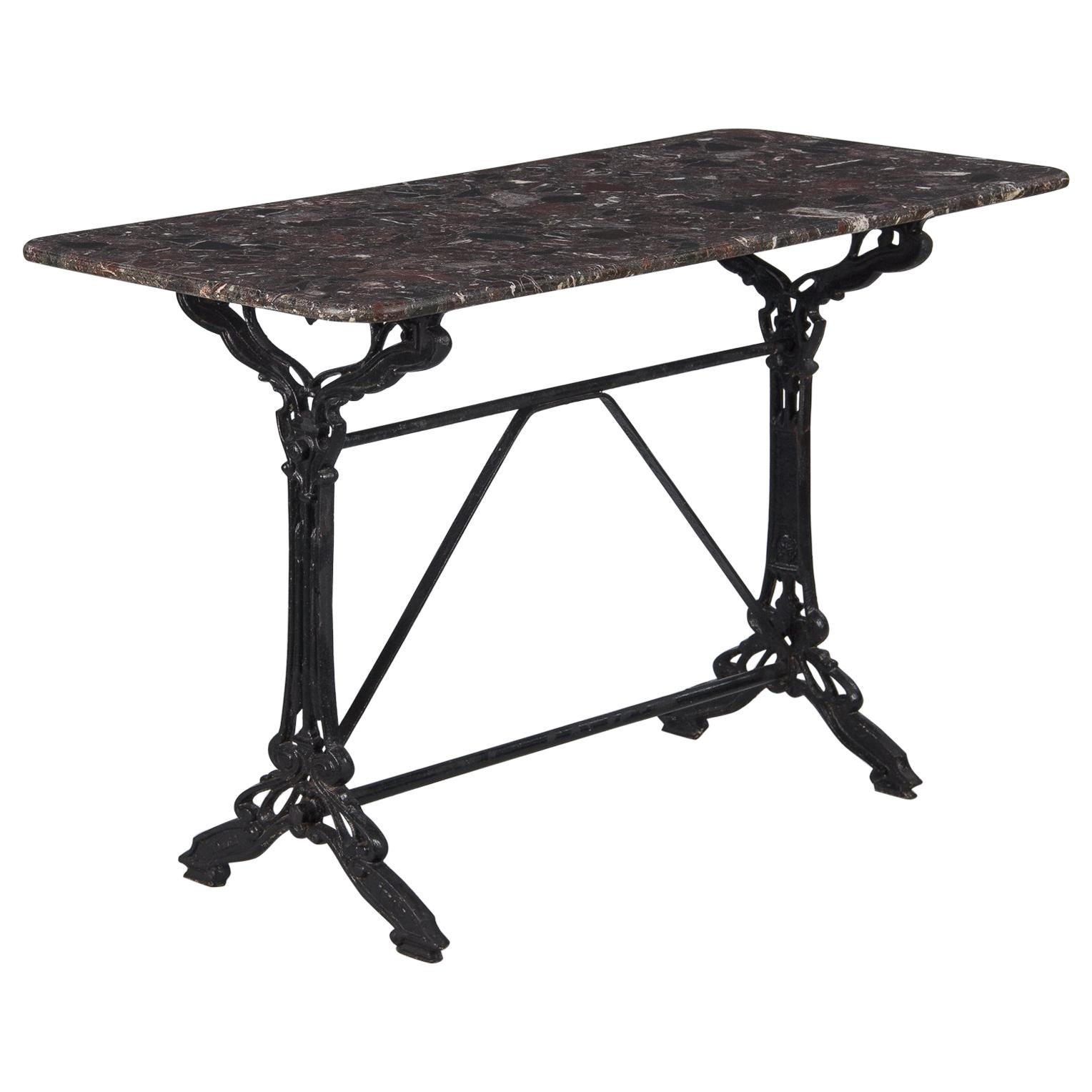 French Art Nouveau Iron and Marble Bistro Table, 1900s