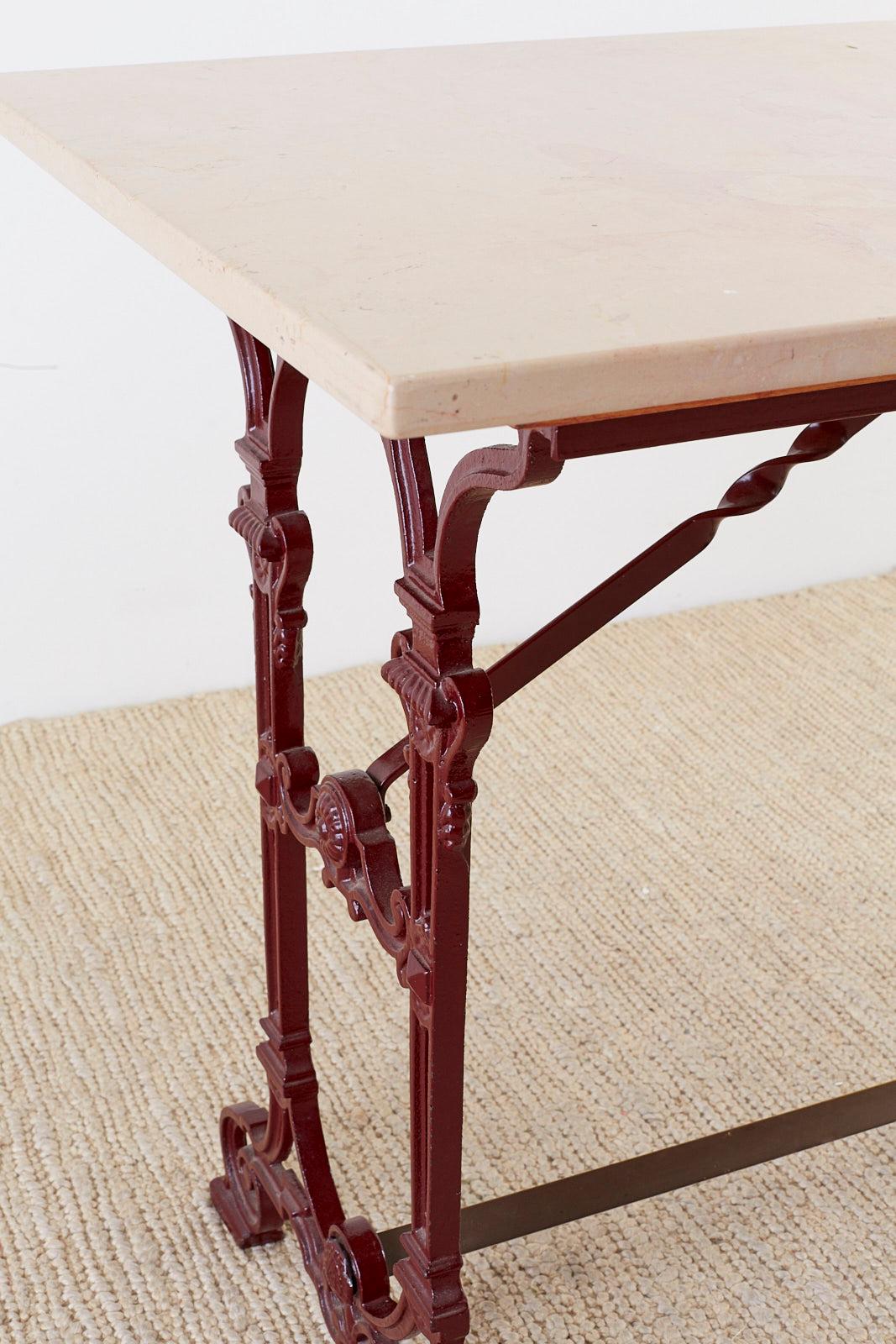 French Art Nouveau Iron and Marble Bistro Table 2