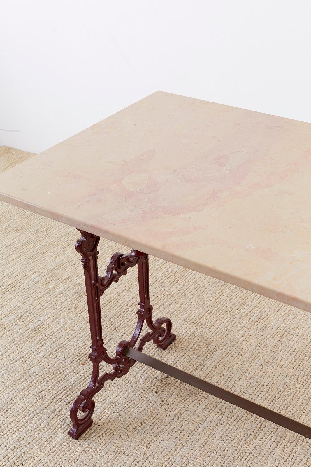 French Art Nouveau Iron and Marble Bistro Table 3