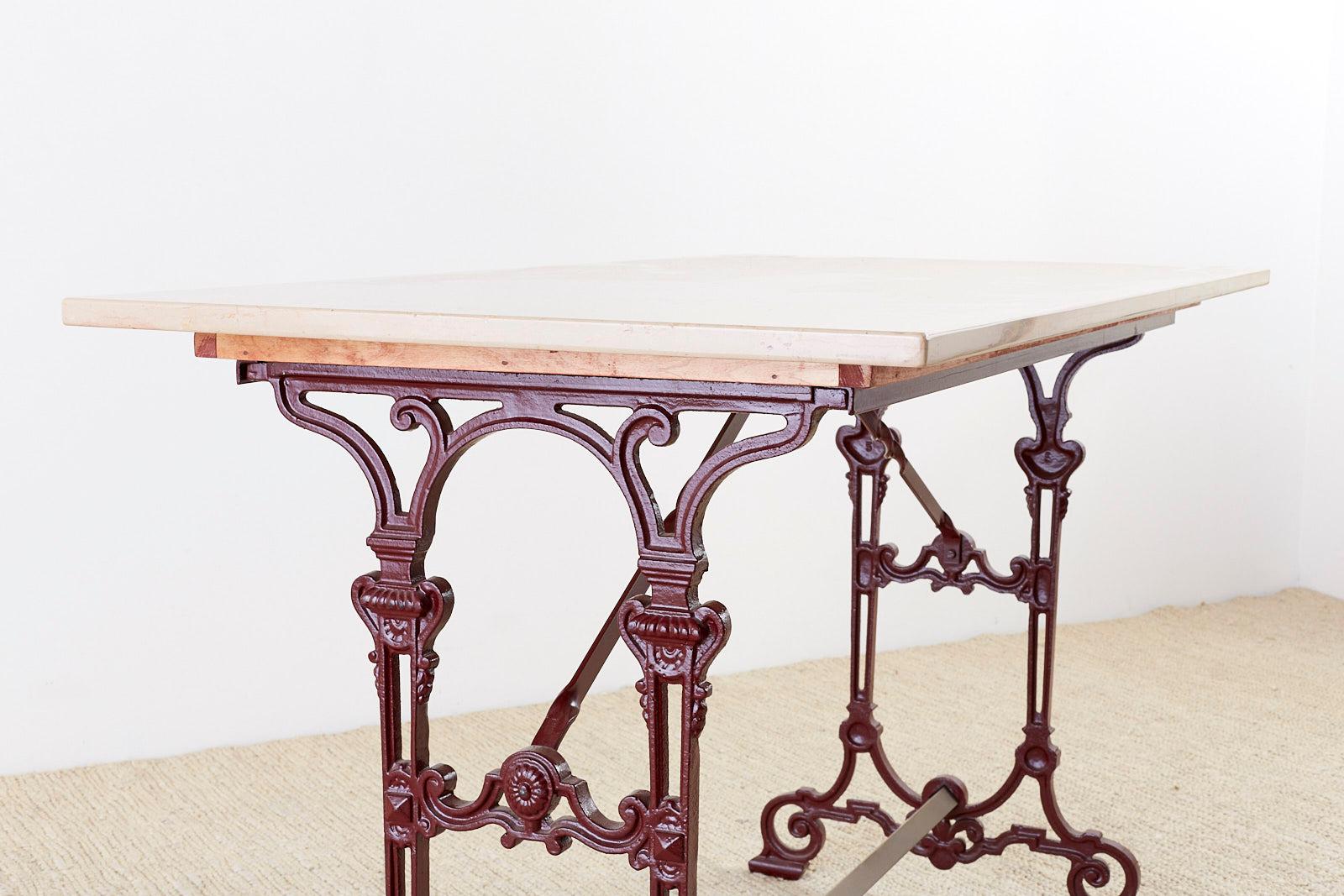 French Art Nouveau Iron and Marble Bistro Table 7