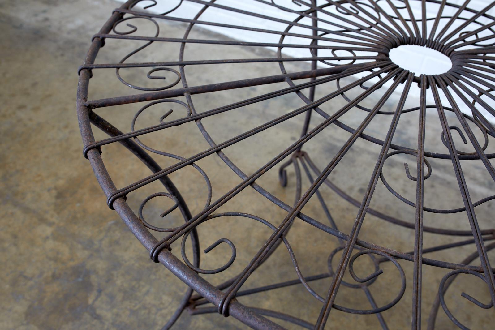 Hand-Crafted French Art Nouveau Iron and Wire Garden Table