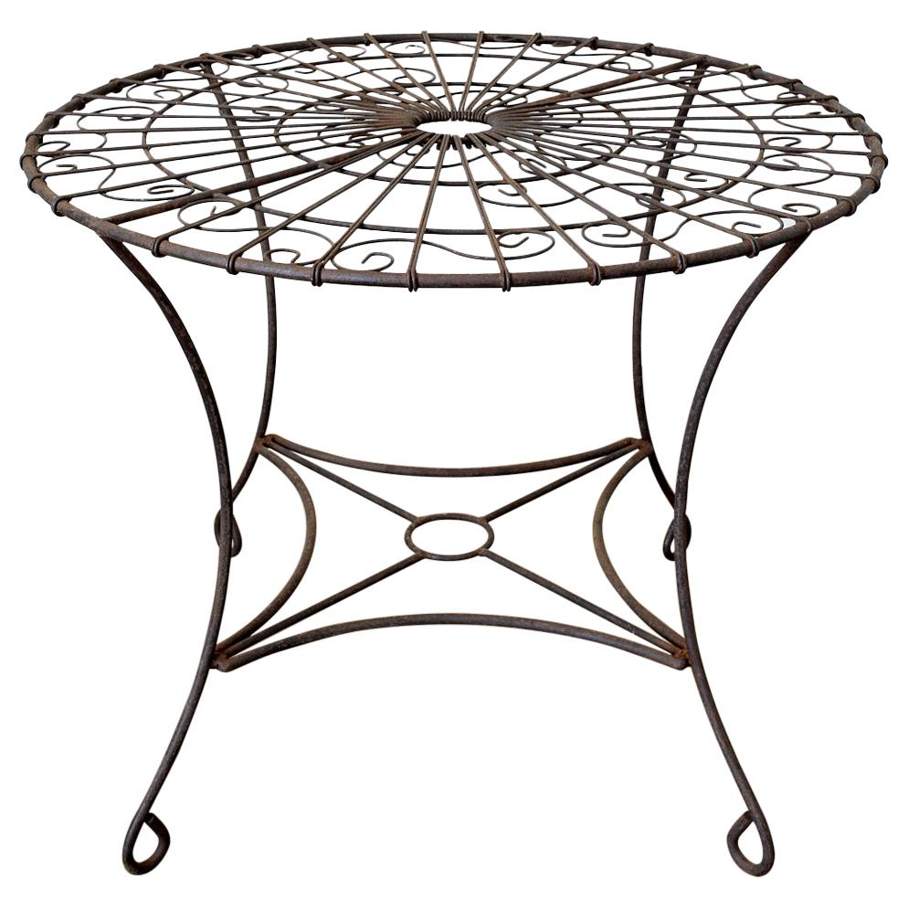 French Art Nouveau Iron and Wire Garden Table