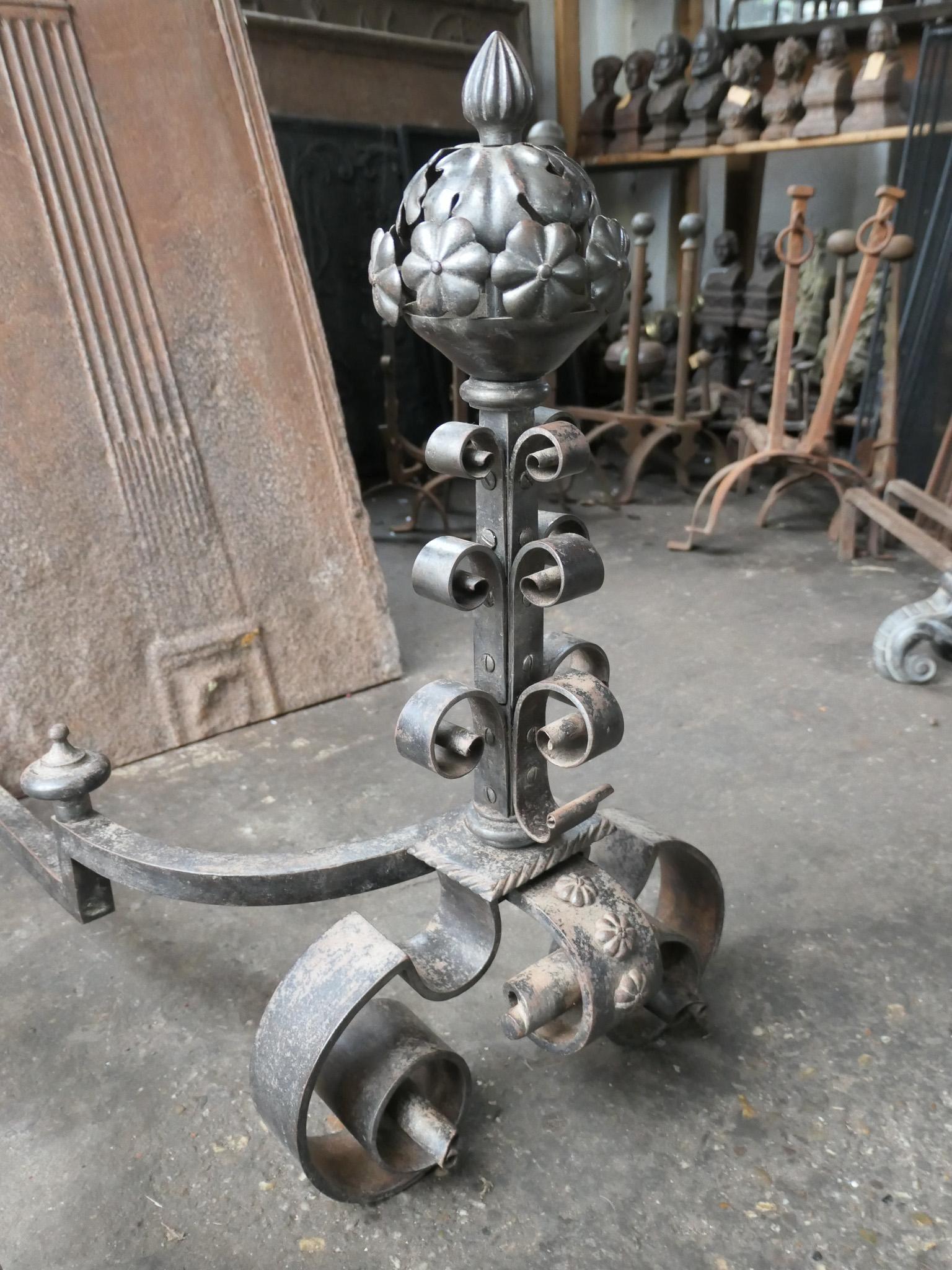 French Art Nouveau Iron Andirons For Sale 4