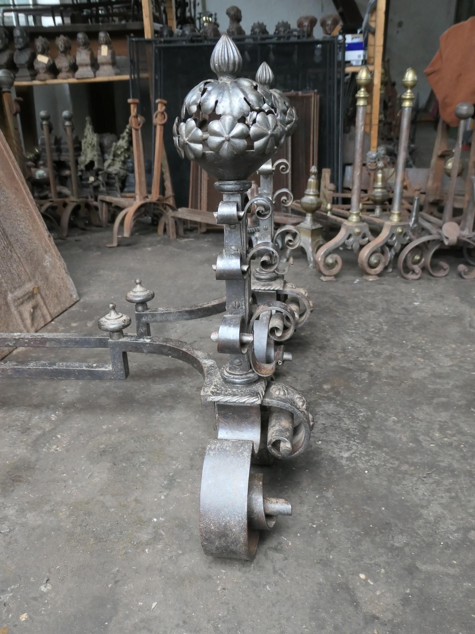 French Art Nouveau Iron Andirons For Sale 8