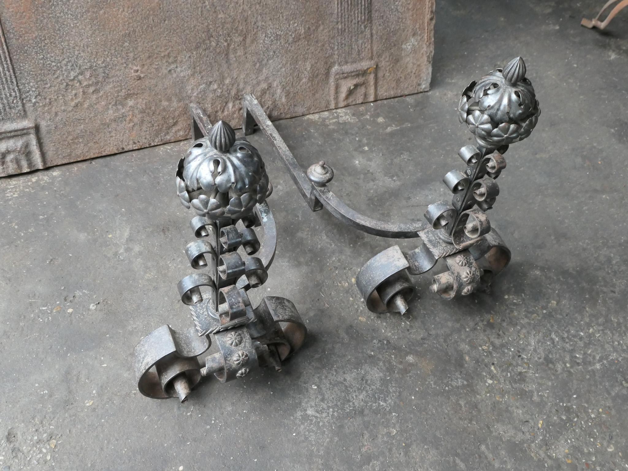 French Art Nouveau Iron Andirons For Sale 1
