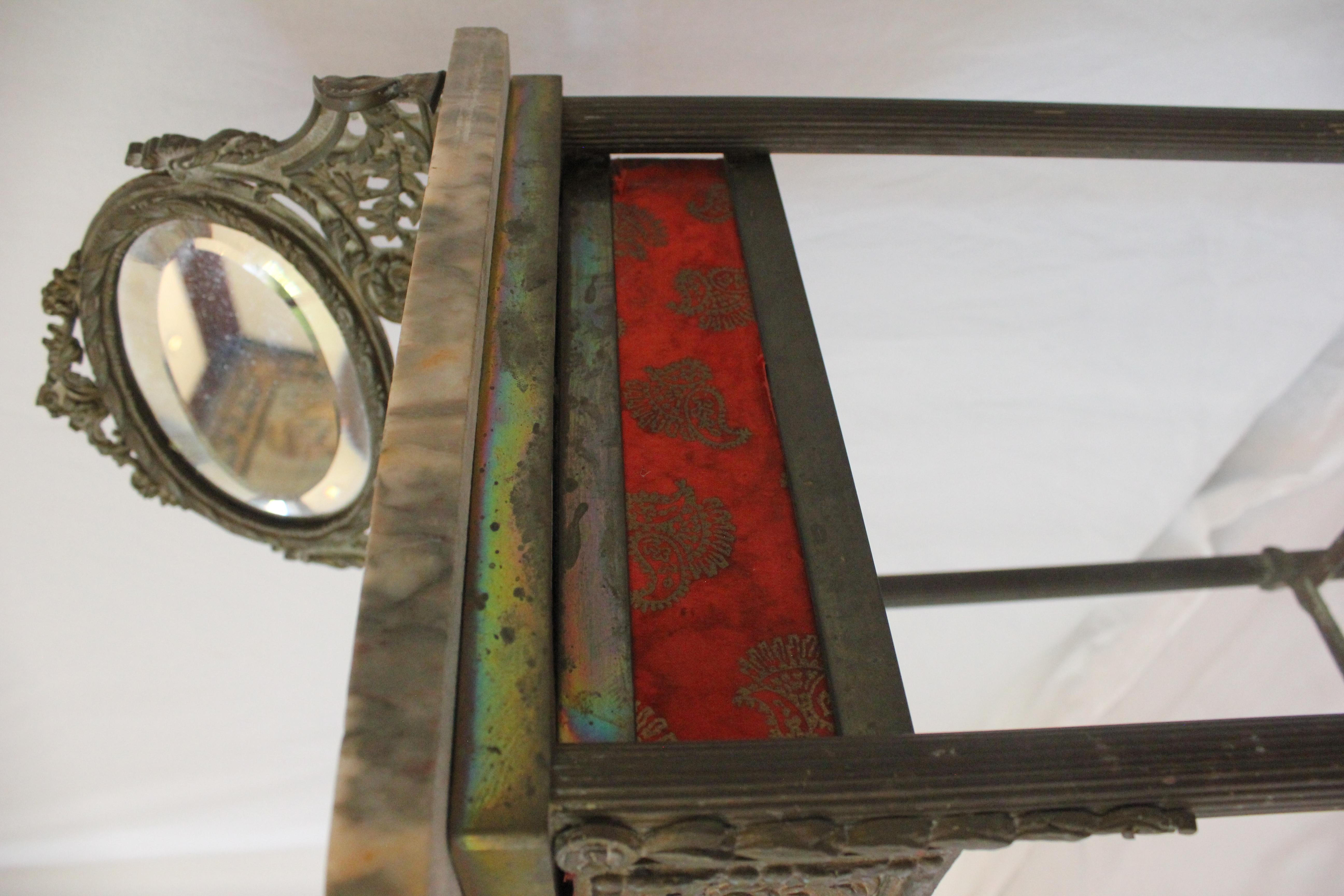 French Art Nouveau Iron, Brass & Marble Side Table W/ Mirror Early 20th Century  For Sale 4