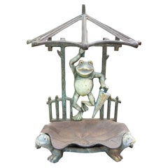 French Art Nouveau Iron Umbrella Stand with Frogs