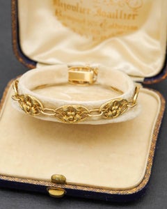 French Art Nouveau ivy leaves bracelet 18k gold, Art Nouveau jewel