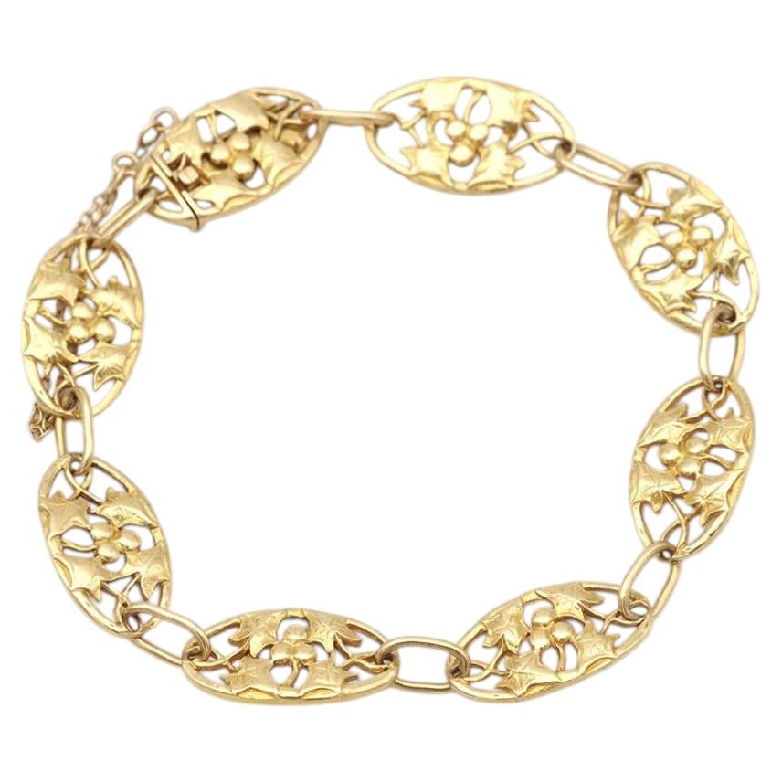 French Art Nouveau Ivy Leaves Bracelet 18k Gold, Art Nouveau Jewel