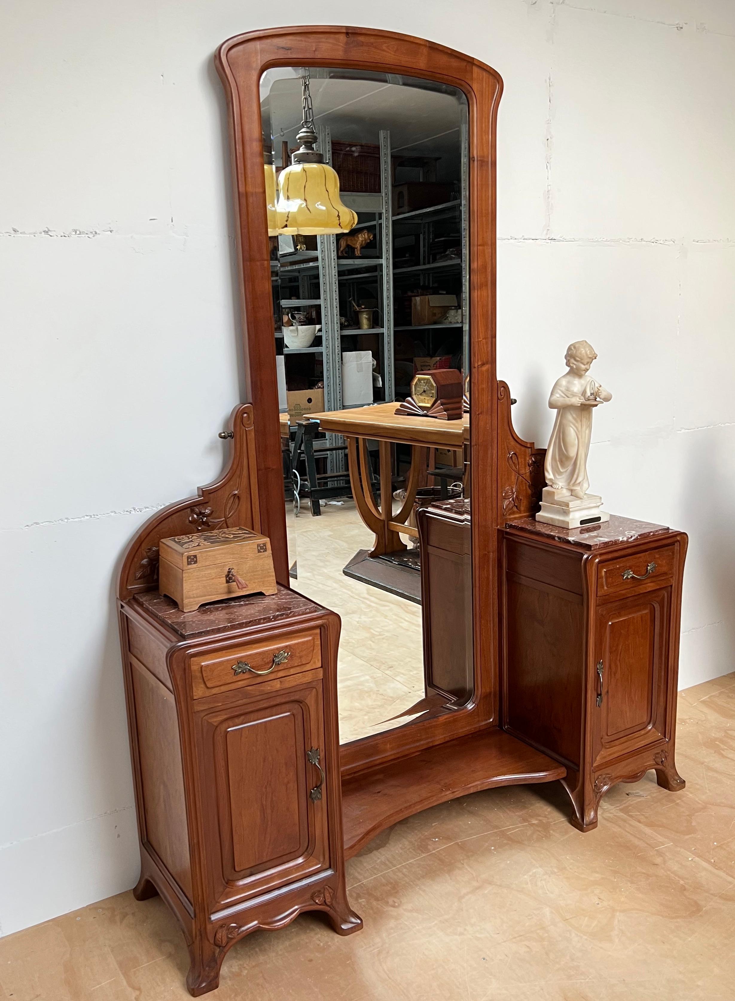 French Art Nouveau Lady's Dressing or Vanity w. Cabinets & Large Tilting Mirror For Sale 8
