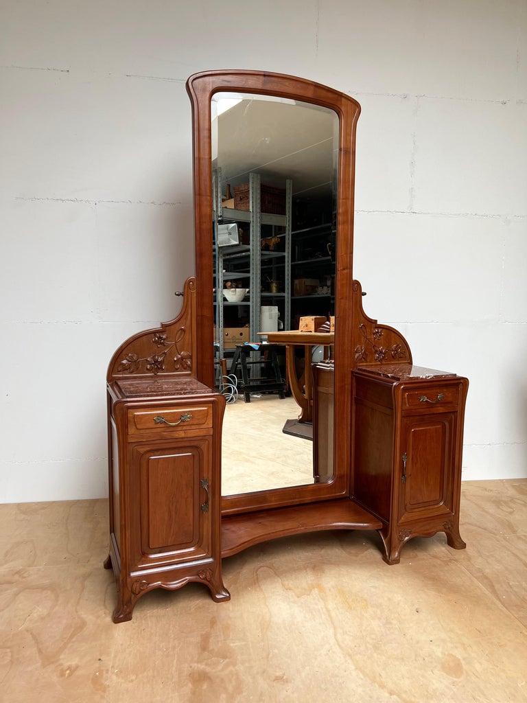 ANCIENNE PETITE COIFFEUSE MEUBLE AVEC MIROIR BISEAUTE COFFRE