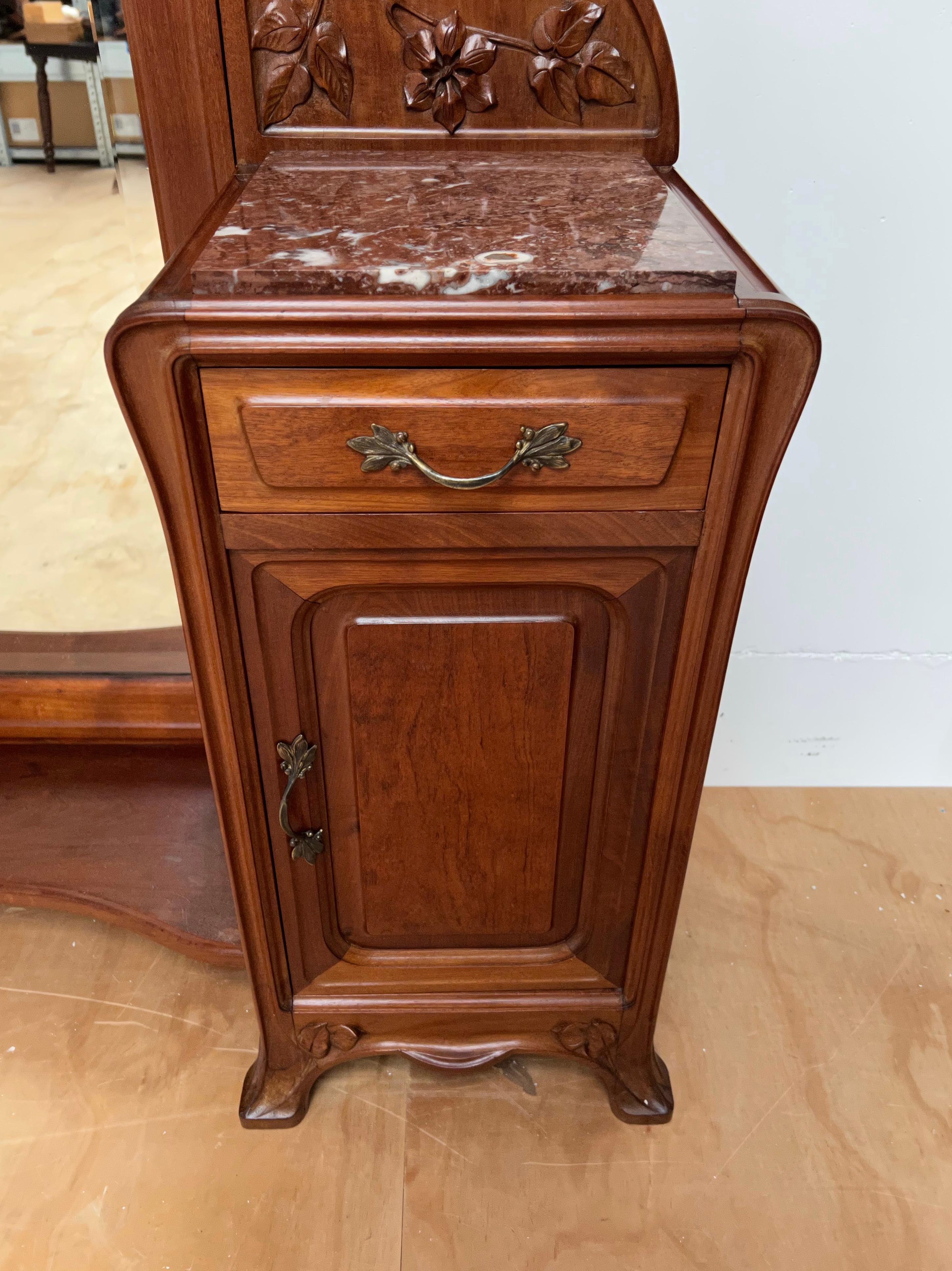 Patinated French Art Nouveau Lady's Dressing or Vanity w. Cabinets & Large Tilting Mirror For Sale