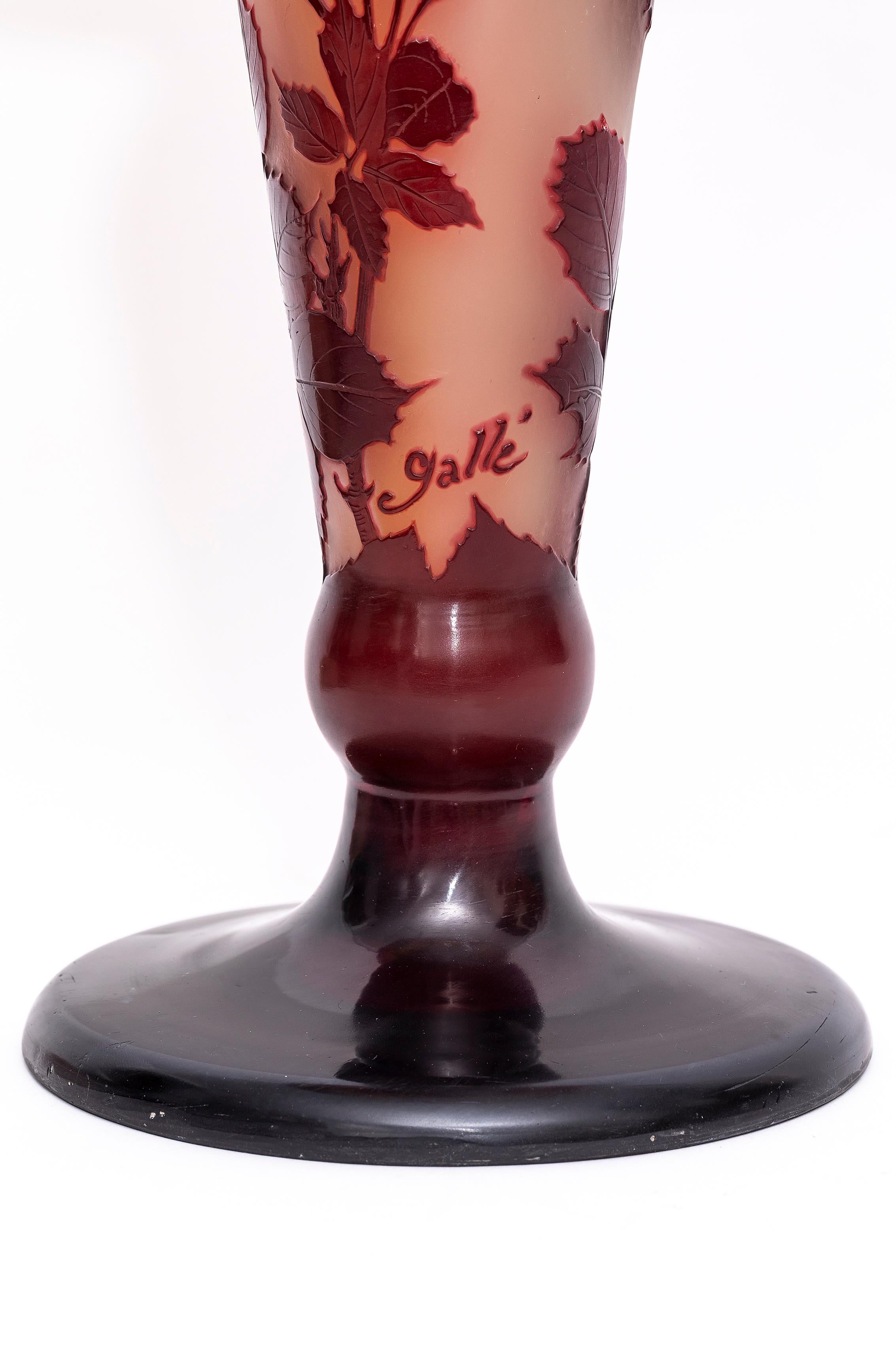 French Art Nouveau Lamp by Emile Galle Cameo Cut Glass in Red Sunset Colors For Sale 7
