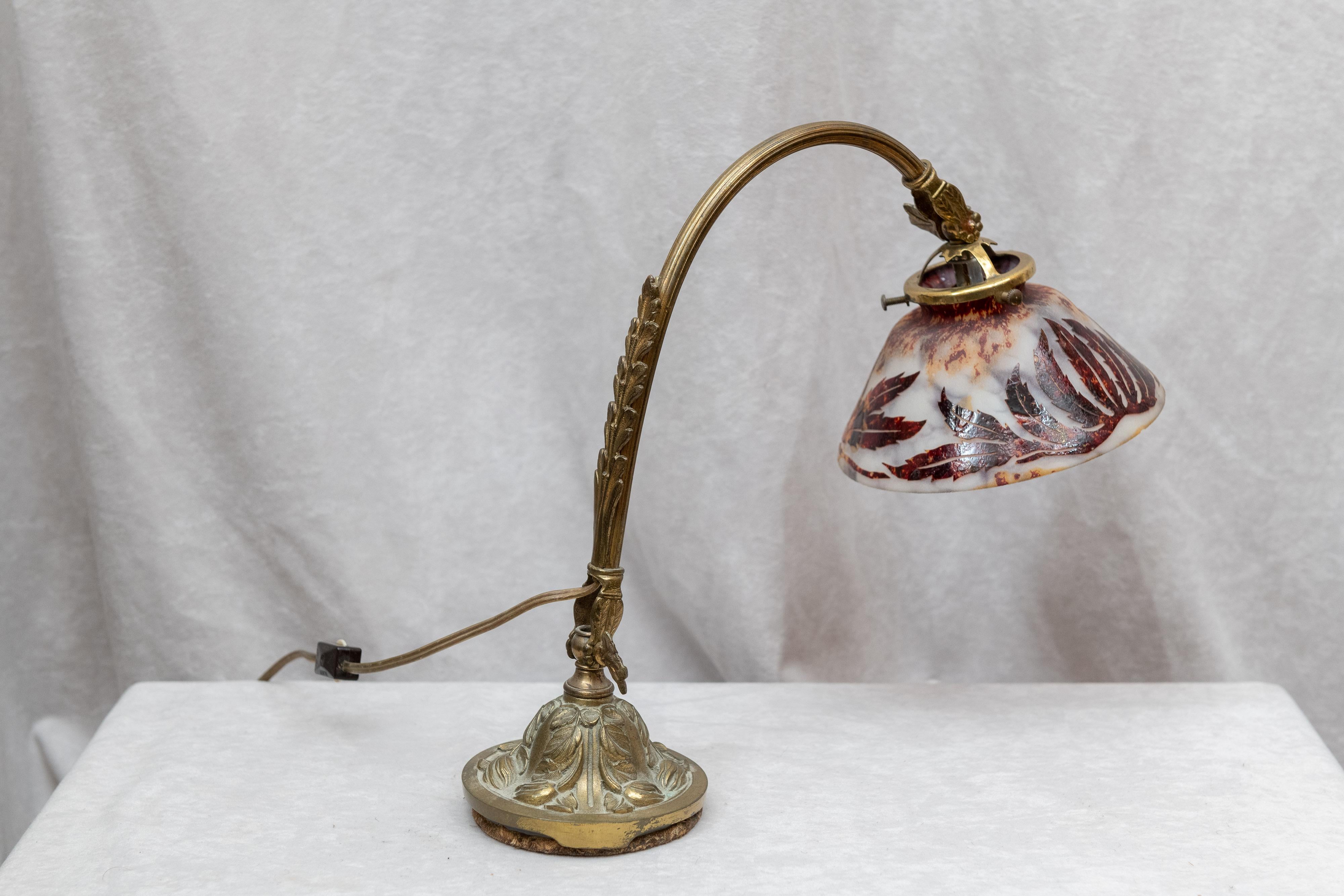 20th Century French Art Nouveau Lamp with Cameo Glass Shade