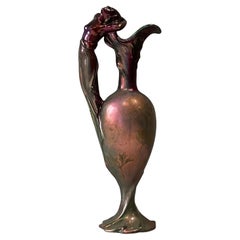 French Art Nouveau Large Pottery Vase Metallic Glaze by Delphine Massier Nude