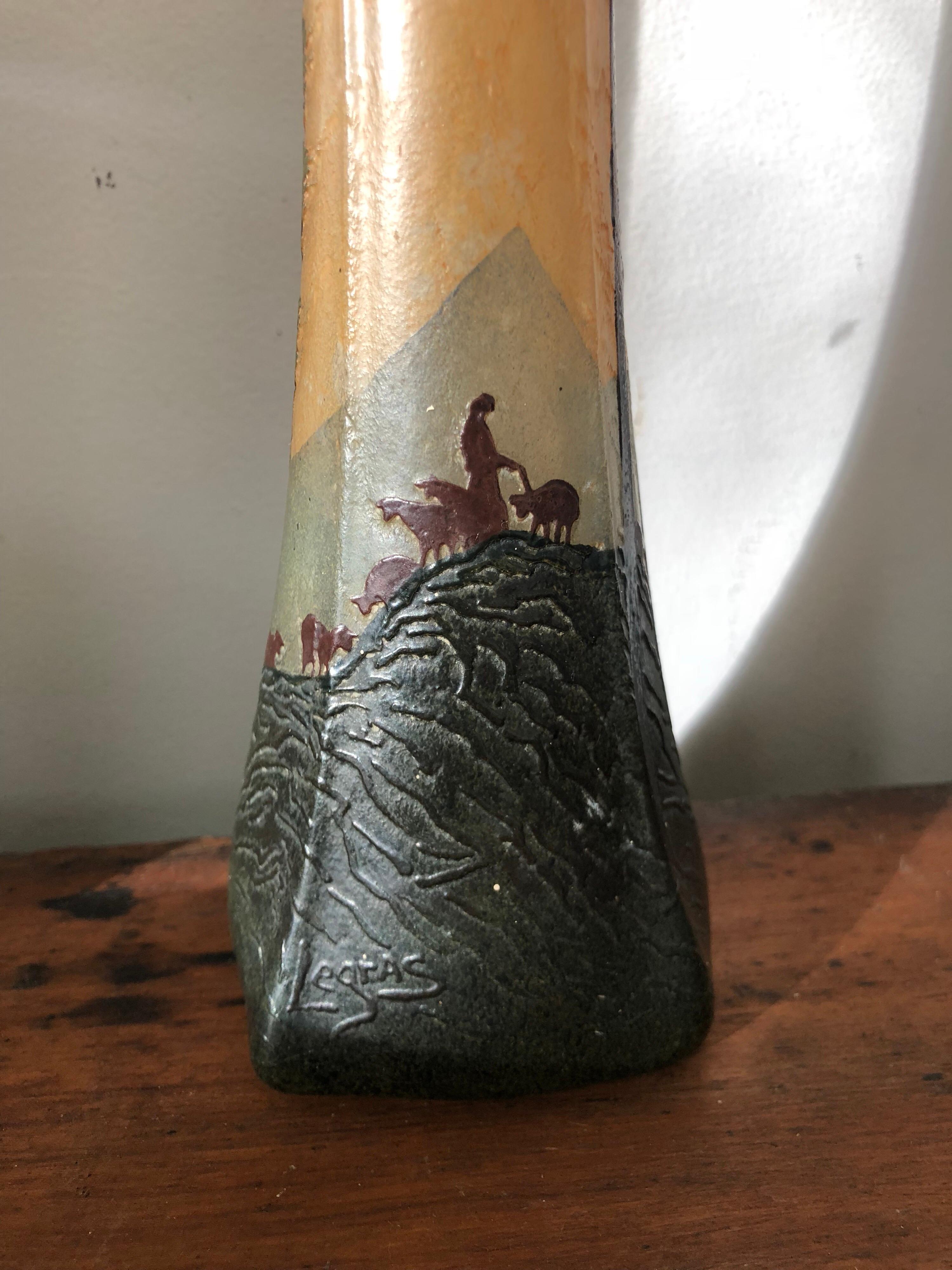 French Art Nouveau Legras Cameo Glass Vase For Sale 3