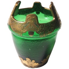 French Art Nouveau Legras Enamel and Gilded Acorn Pattern Glass Vase