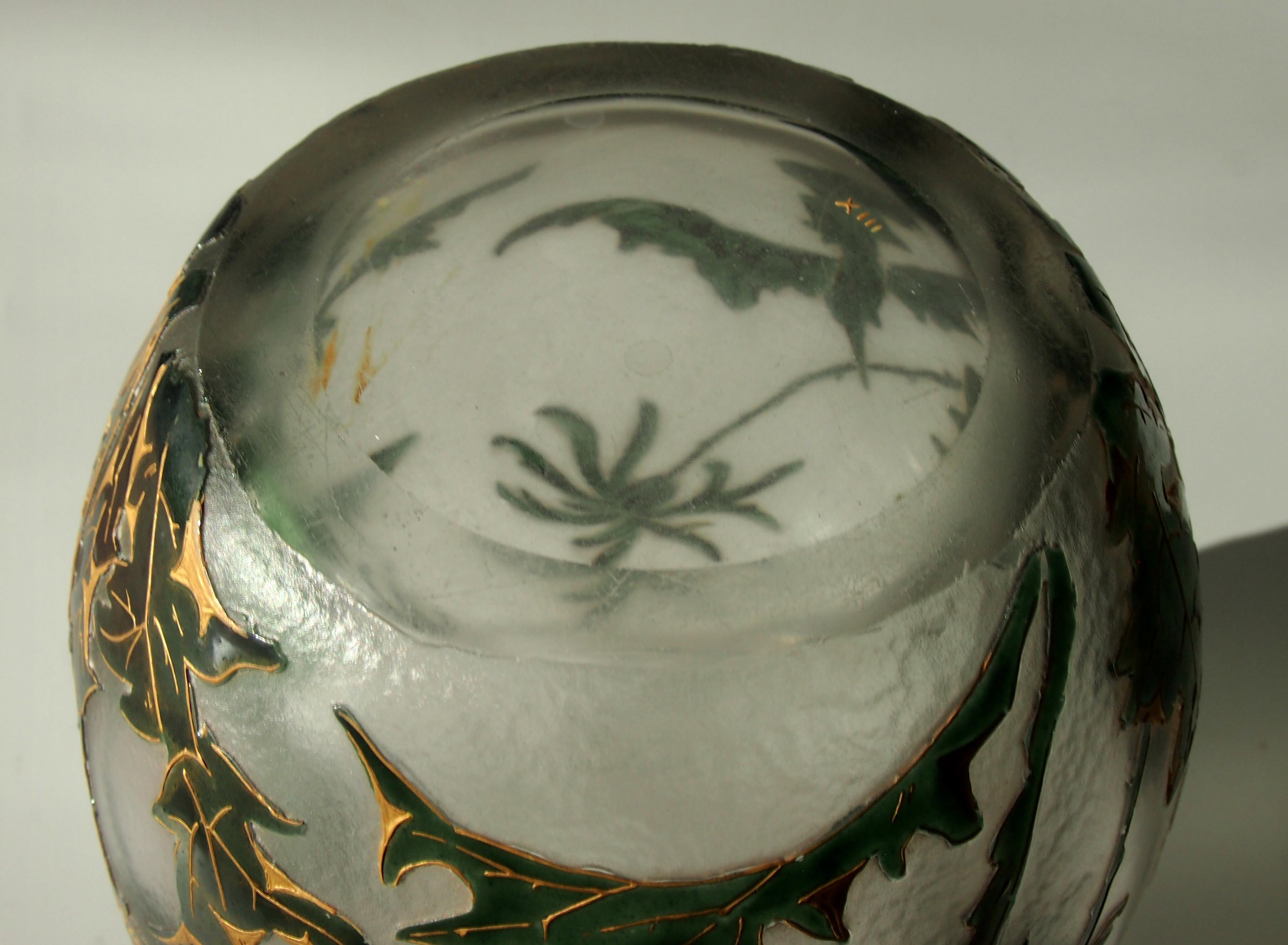 Late 19th Century French Art Nouveau Legras Enamel and Gilded Glass Vase For Sale