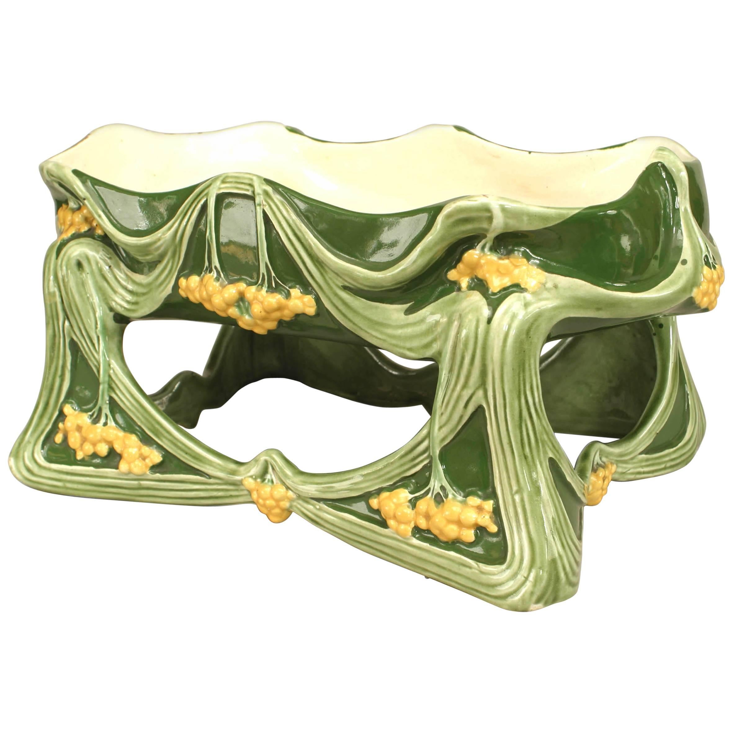 French Art Nouveau Green Porcelain Centerpiece For Sale