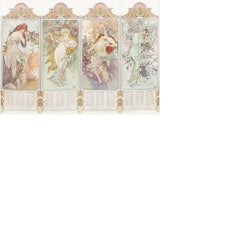 French Art Nouveau Lithograph "The Four Seasons" by Alphonse Mucha