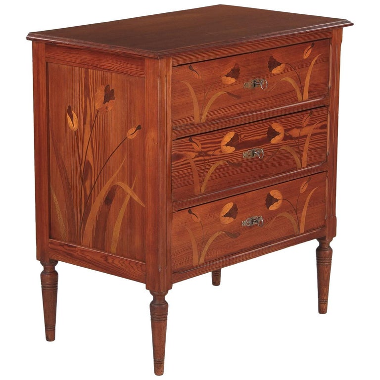 French Art Nouveau Longleaf Pine Chest of Drawers, 1900s at 1stDibs
