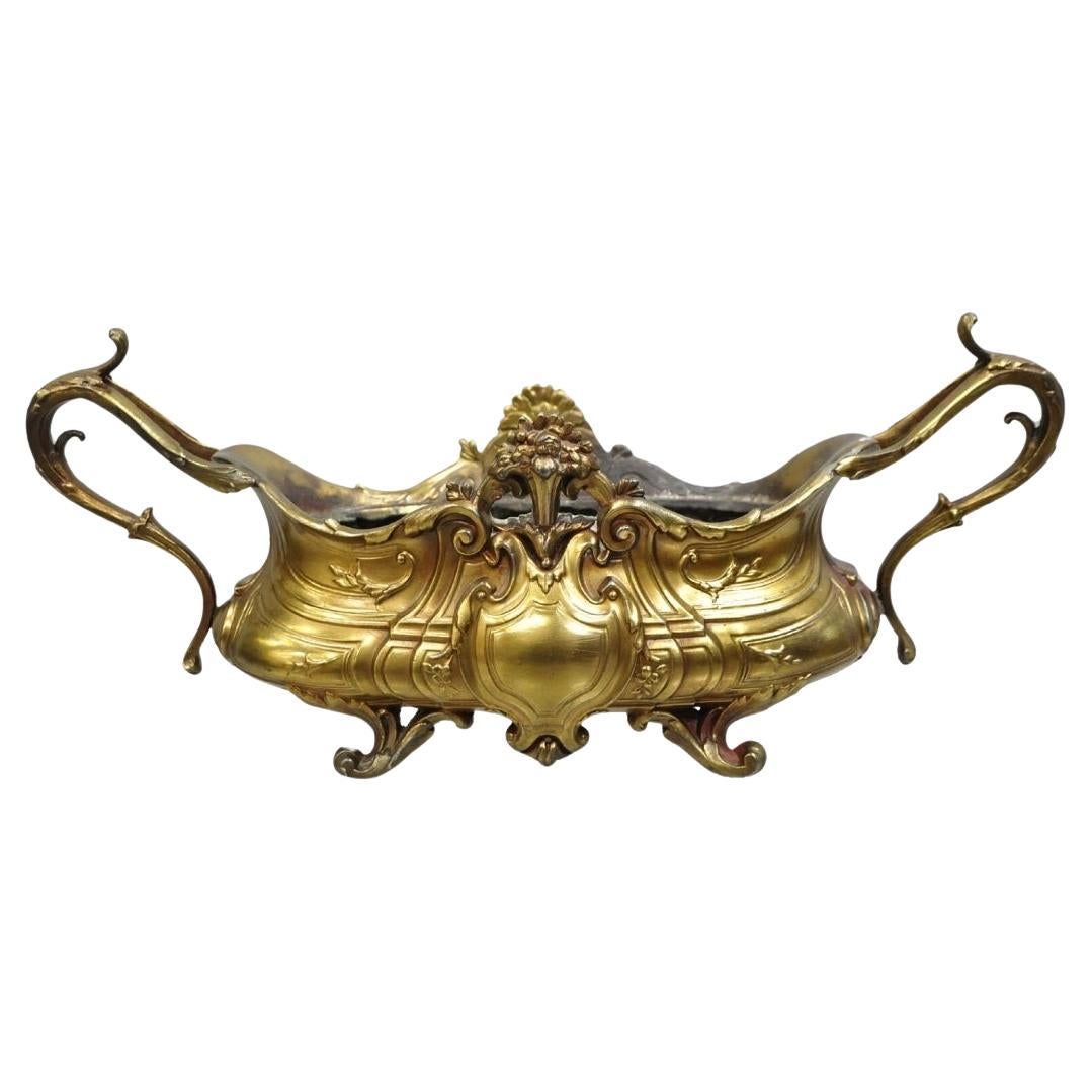 French Art Nouveau Louis XV Gold Spelter Metal Planter Jardiniere Centerpiece