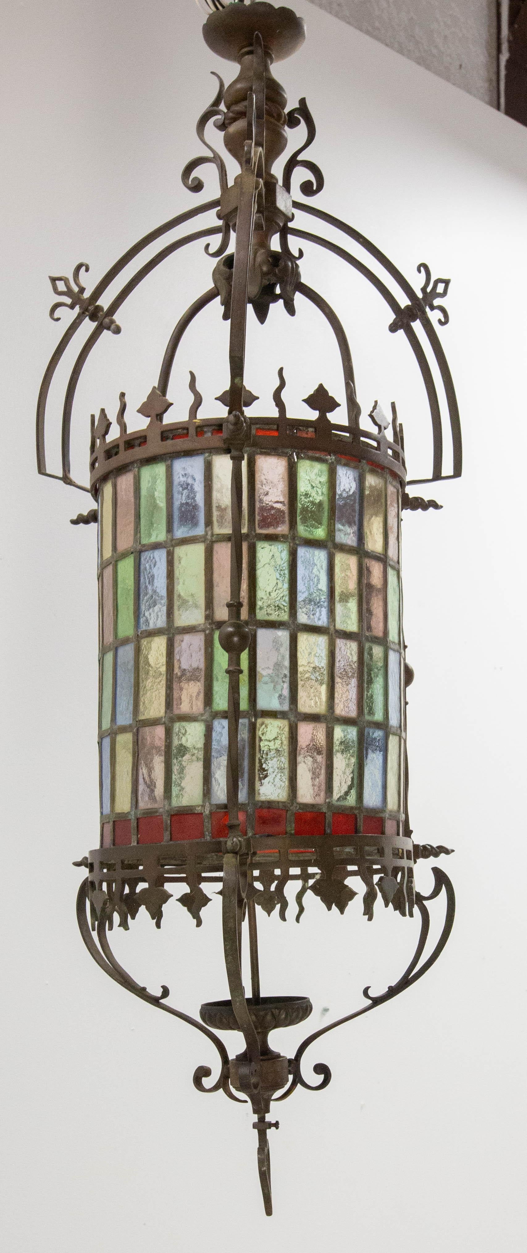 Verre Plafonnier Art Nouveau français en verre lustré et bronze, fin du 19e siècle  en vente