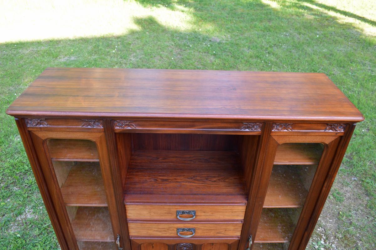 Carved French Art Nouveau Mahogany Bookcase by Gauthier-Poinsignon, circa 1910