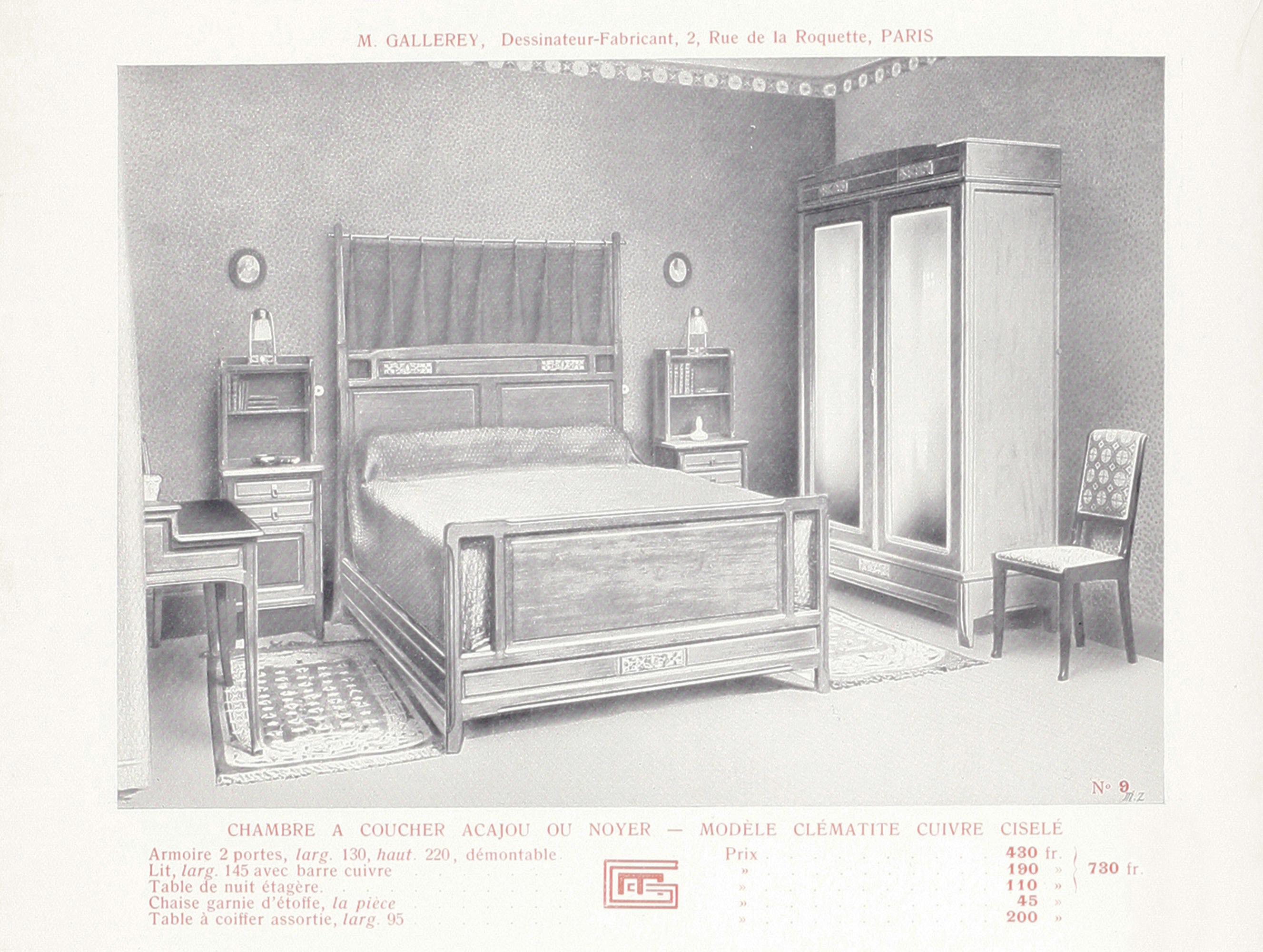 French Art Nouveau Mahogany Clematis Bedroom Set by Mathieu Gallerey, circa 1920 For Sale 13