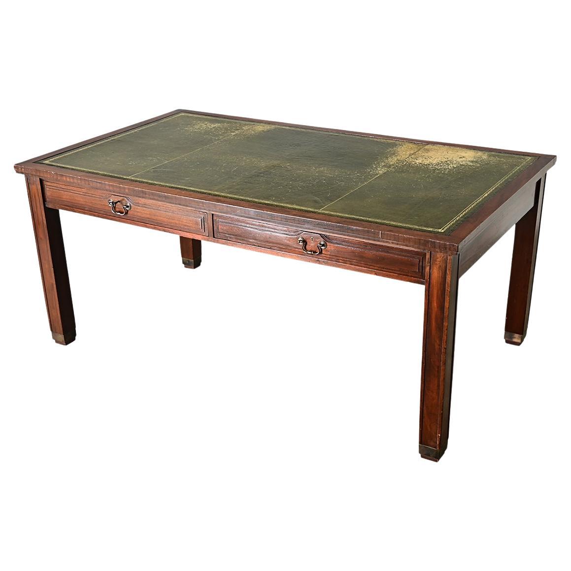 French Art Nouveau Mahogany & Leather Partners Desk