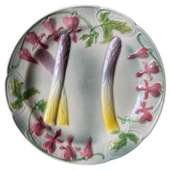 French Art Nouveau Majolica Asparagus Plates Saint Clément, 1920s