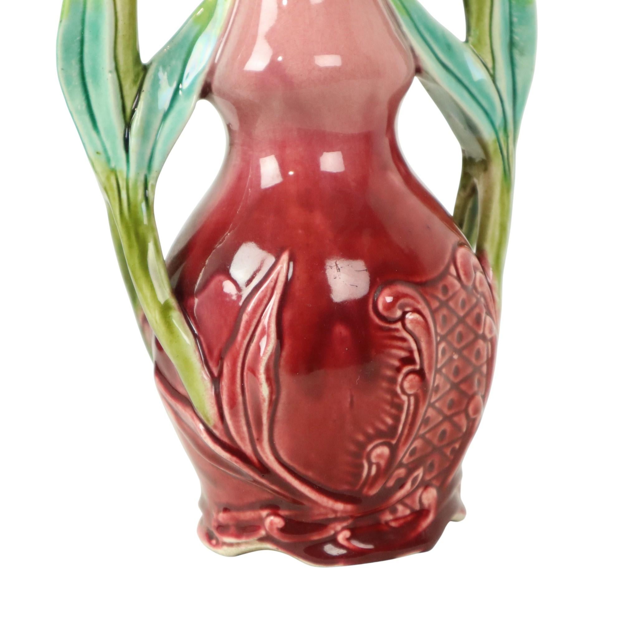 Vaso in maiolica francese Art Nouveau Fiori 30cm in vendita 4