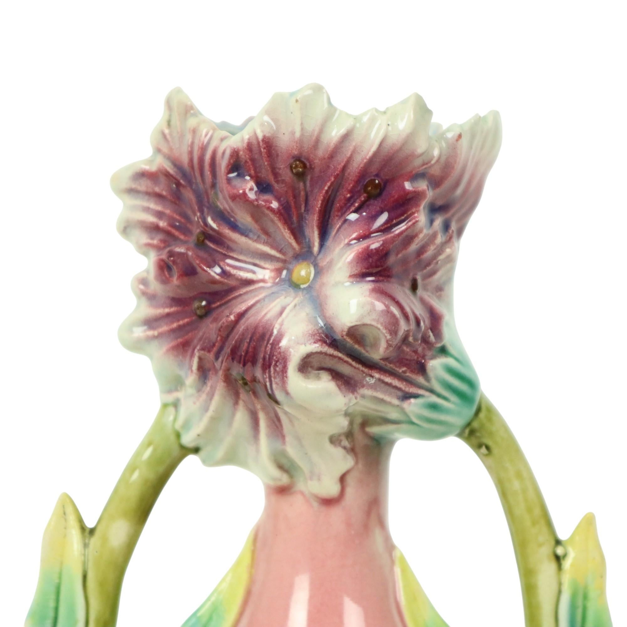 Vaso in maiolica francese Art Nouveau Fiori 30cm in vendita 5