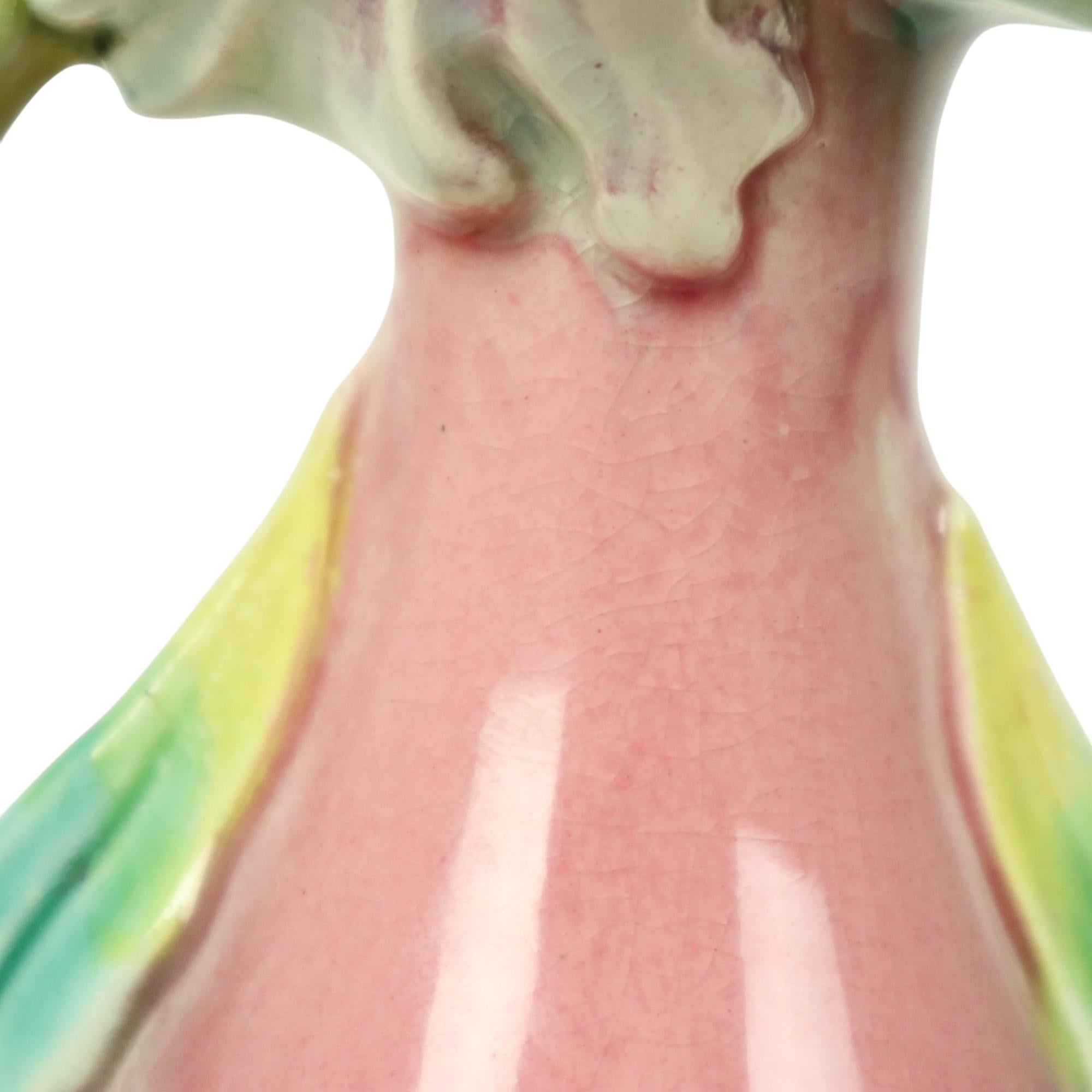 Vaso in maiolica francese Art Nouveau Fiori 30cm in vendita 10