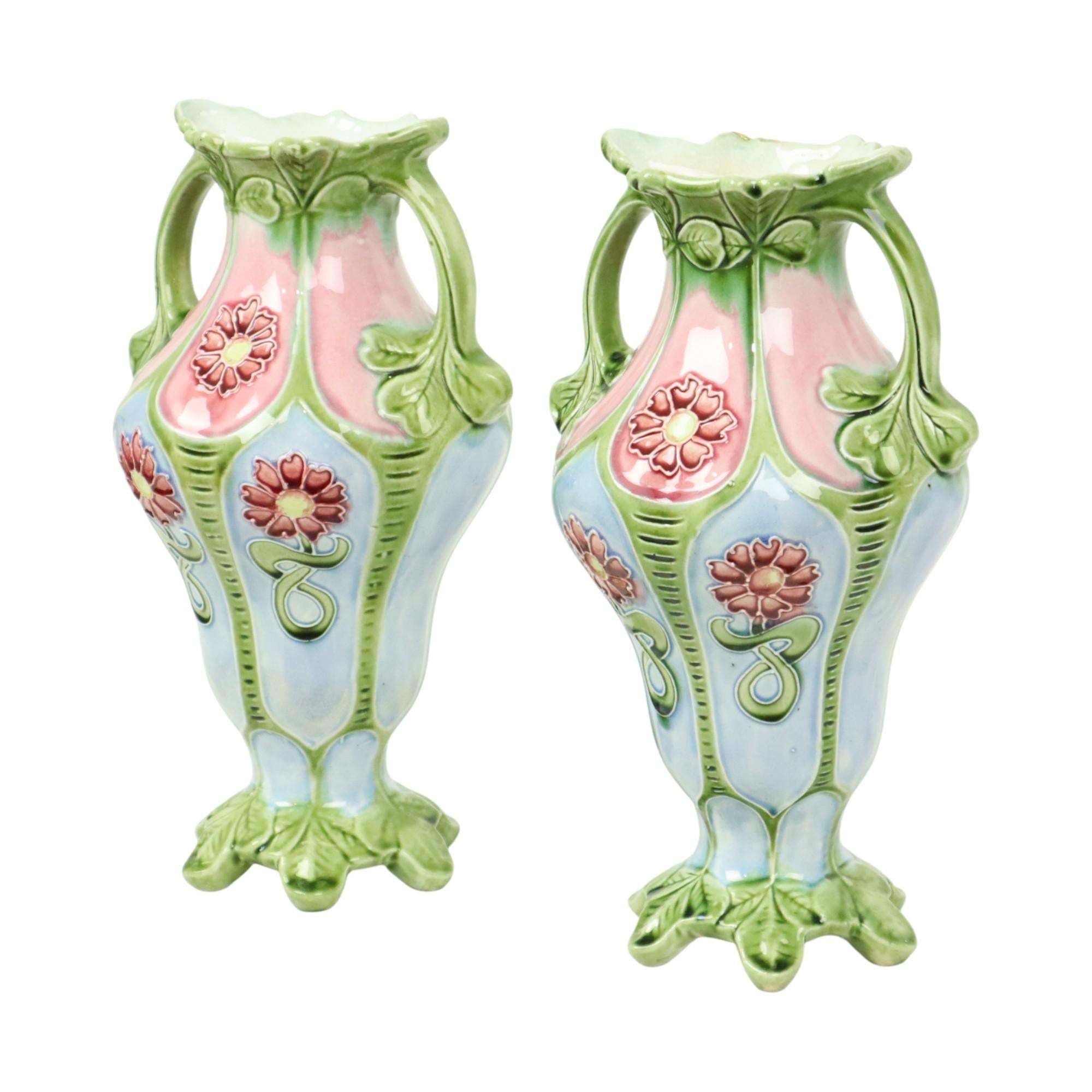 Francese Vasi in maiolica Art Nouveau francese del 1900 ca. in vendita