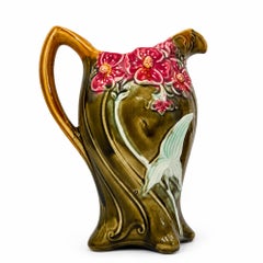 French Art Nouveau Majolica Floral Pitcher by Frie Onnaing, Circa 1900