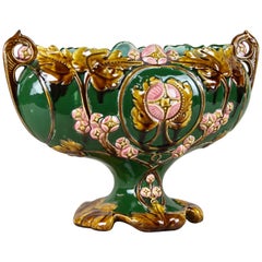 French Art Nouveau Majolica Jardinière Hand Painted, France, circa 1900