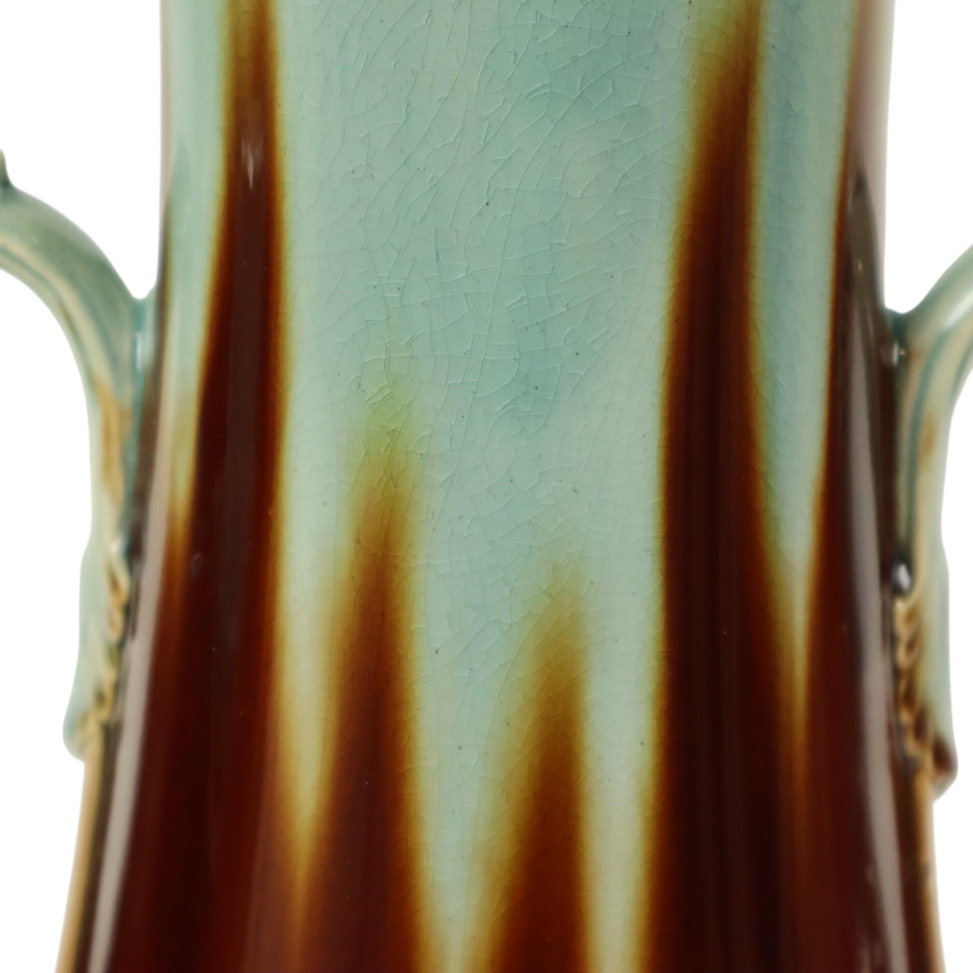 French Art Nouveau Majolica Vases Orchies L'Herminè Declercq 27cm For Sale 5