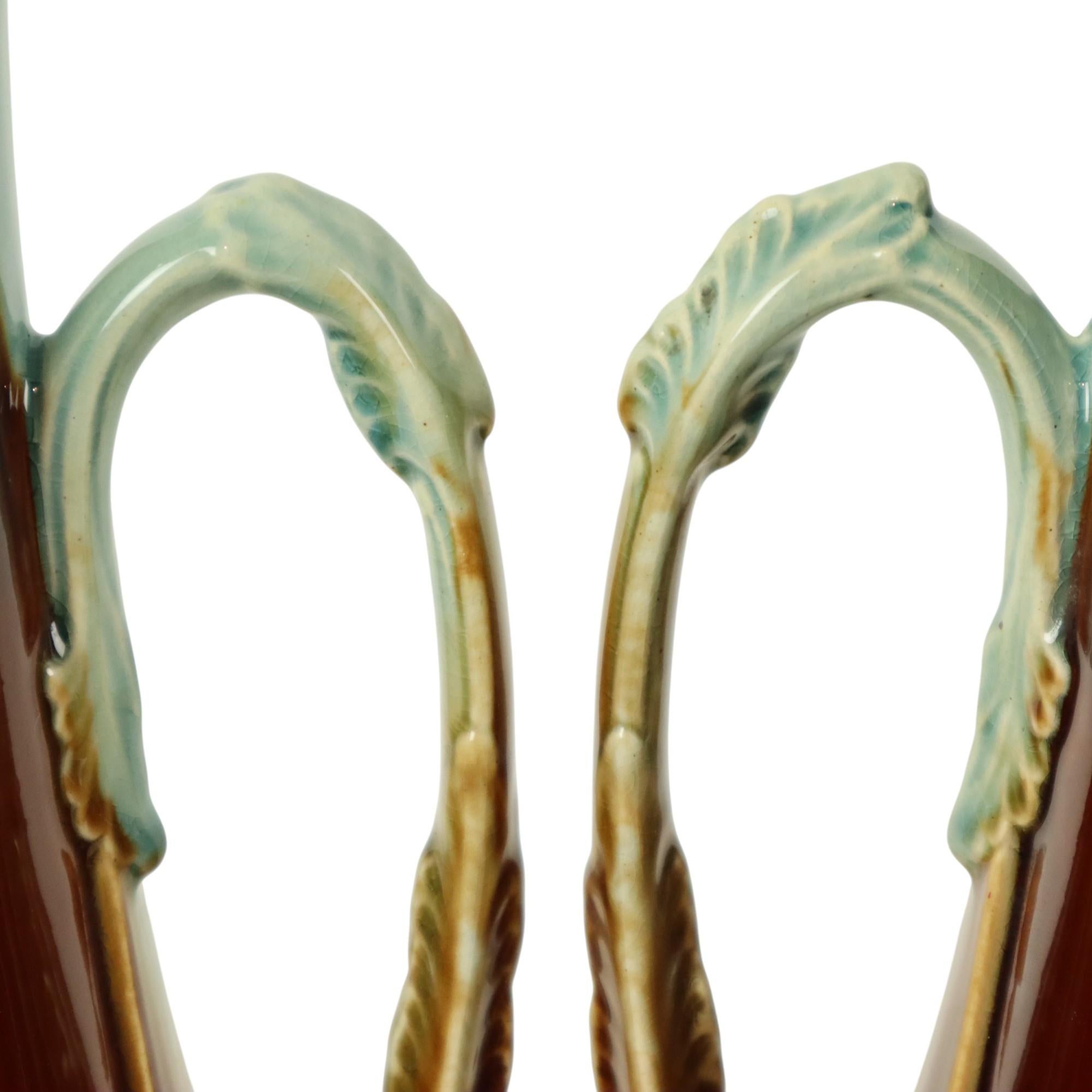 French Art Nouveau Majolica Vases Orchies L'Herminè Declercq 27cm For Sale 6