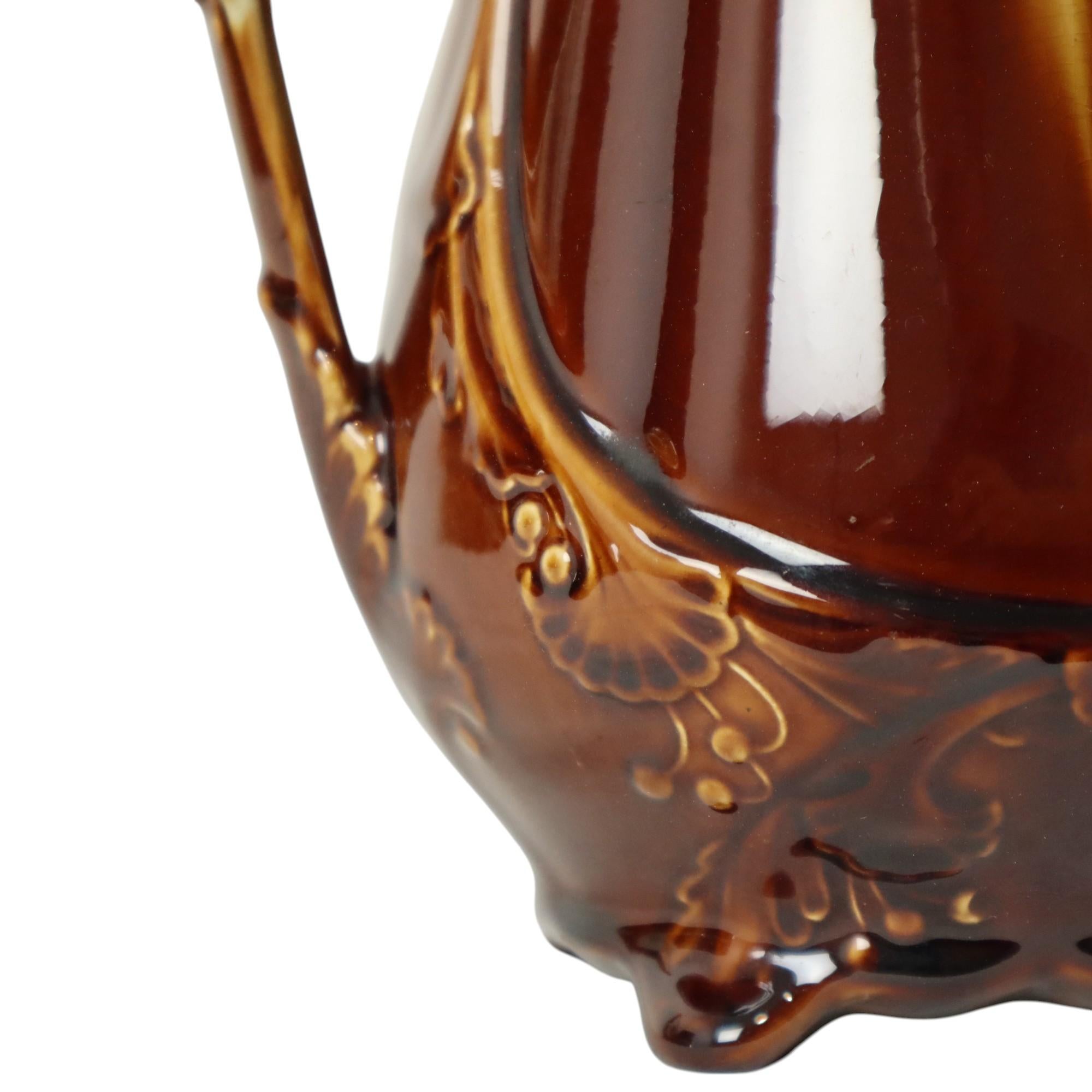 French Art Nouveau Majolica Vases Orchies L'Herminè Declercq 27cm For Sale 9