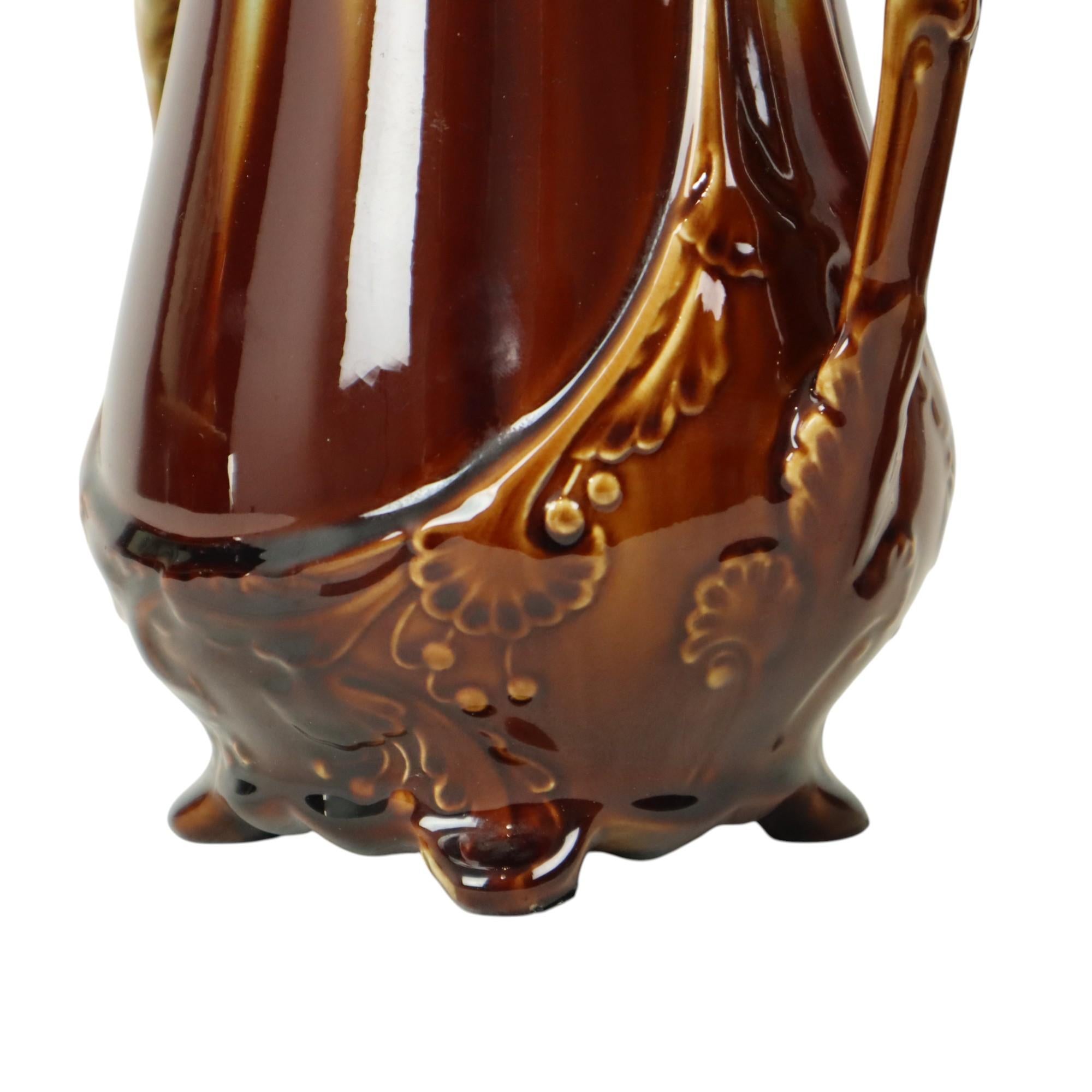 French Art Nouveau Majolica Vases Orchies L'Herminè Declercq 27cm For Sale 1