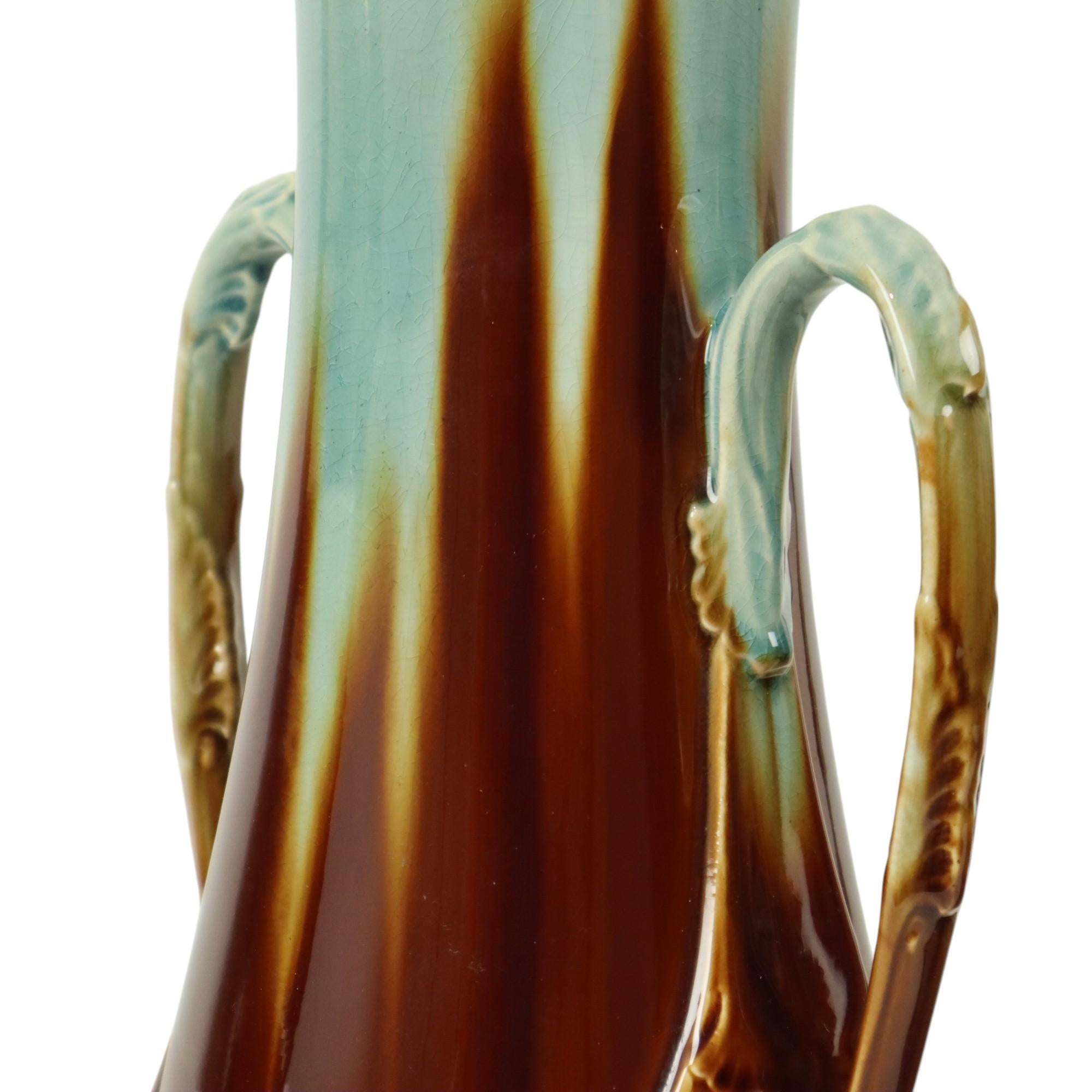 French Art Nouveau Majolica Vases Orchies L'Herminè Declercq 27cm For Sale 2