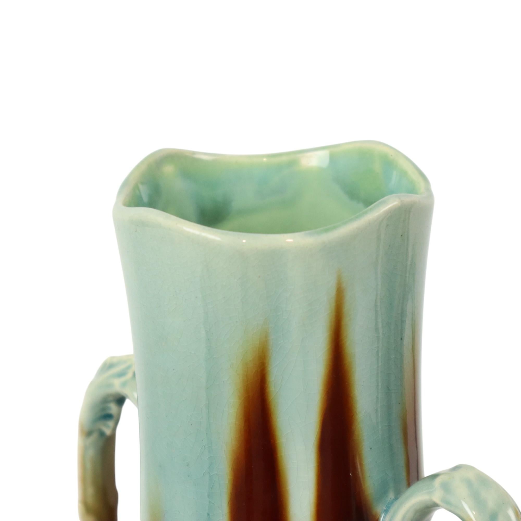 French Art Nouveau Majolica Vases Orchies L'Herminè Declercq 27cm For Sale 3