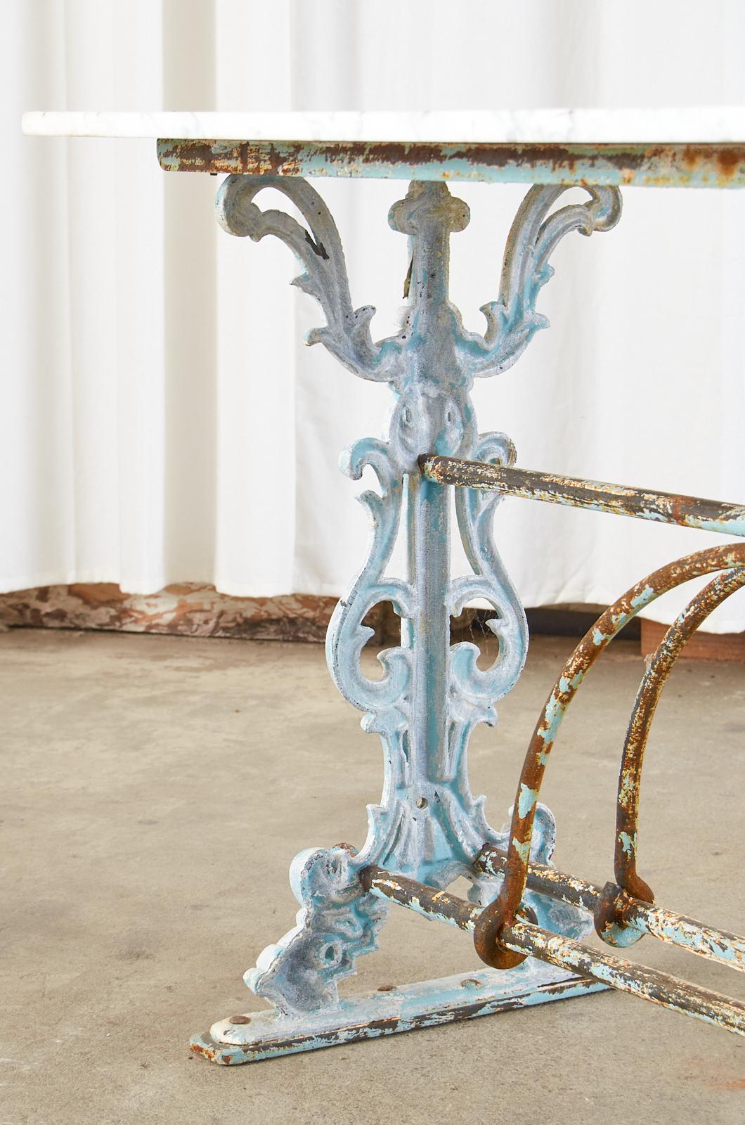 French Art Nouveau Marble Iron Patisserie Pastry Table Console In Distressed Condition For Sale In Rio Vista, CA